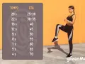 Tabella per il test equilibrio: tempo e età. Una donna esegue un esercizio di equilibrio.