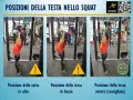 Squat: testa alta o bassa affaticano il collo. La posizione neutra allena correttamente schiena e gambe.