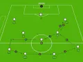 Schema tattico con giocatori in campo. Il terzino posizione (TD) riceve palla e si muove verso l'attacco.