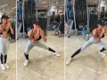 Donna in palestra esegue affondo laterale, lavorando l'adduttore breve.