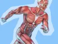 Anatomia umana con dettagli di fibre muscolari bianche e rosse, che mostrano la potenza e la definizione del corpo in movimento.