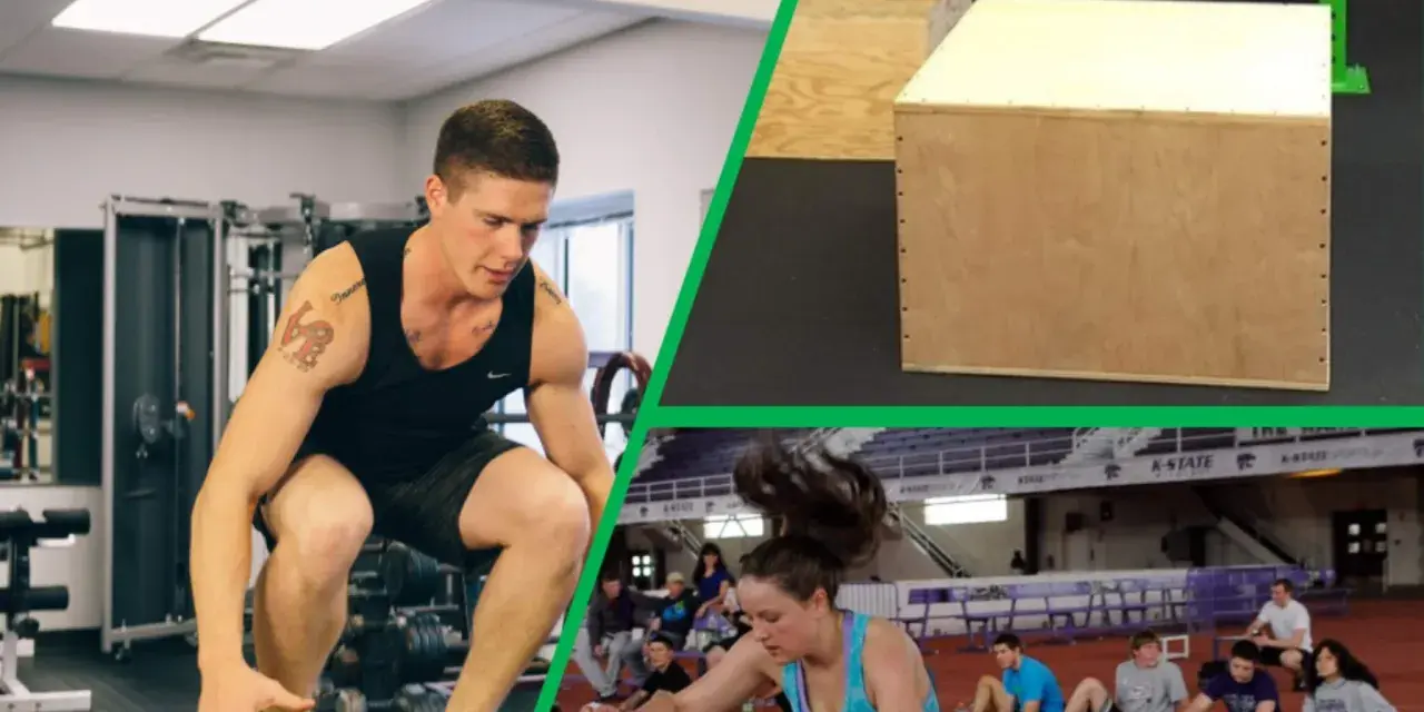 Uomo e donna si allenano con il box jump in palestra e in pista.