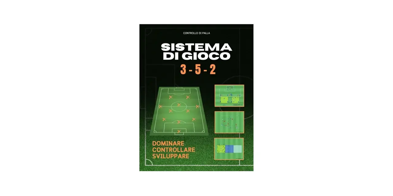 Schema tattico 3-5-2 con esercizi per allenare il controllo di palla, dominare, controllare e sviluppare il gioco.