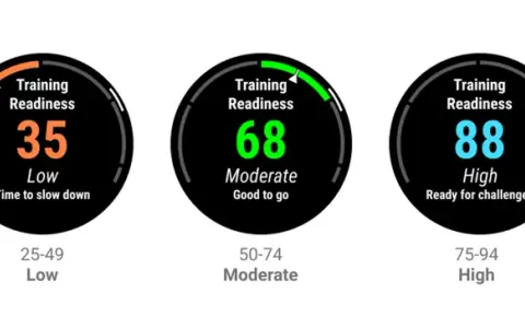 Cinque indicatori di Training Readiness, da 20 (Poor) a 97 (Prime), mostrano livelli di recupero e preparazione all'allenamento.