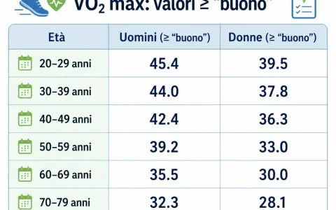 Tabella VO2 max: valori ≥ "buono" per età e genere. Scopri cos'è il VO2 max e i tuoi valori ideali.