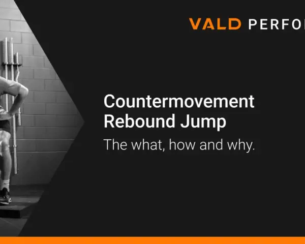 Atleta in posizione di squat pronto per un contromovimento rebound jump. Vald Performance.