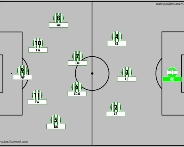 Schema tattico 3-4-1-2 con portiere, 3 difensori centrali, 4 centrocampisti, 1 trequartista e 2 attaccanti.