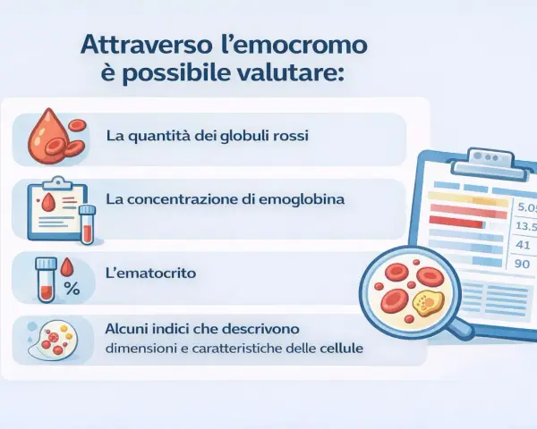 L'emocromo valuta globuli rossi, emoglobina ed ematocrito, indicatori importanti per chi pratica sport e per escludere l'anemia.