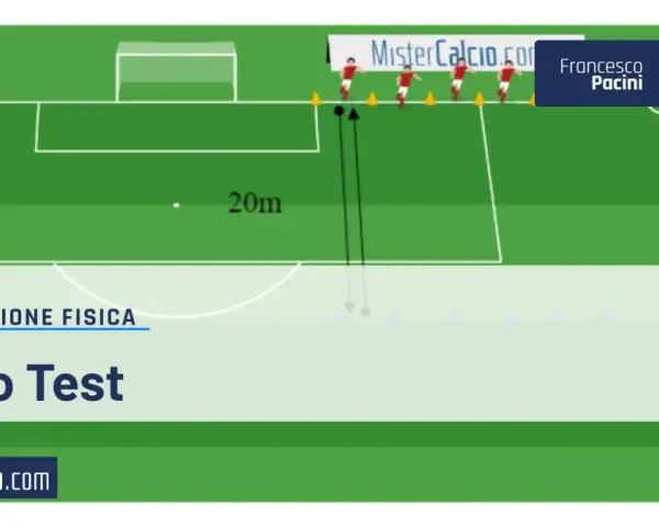 Il campo da calcio mostra la preparazione fisica con il Yo-Yo Test. Allenamento per la resistenza.