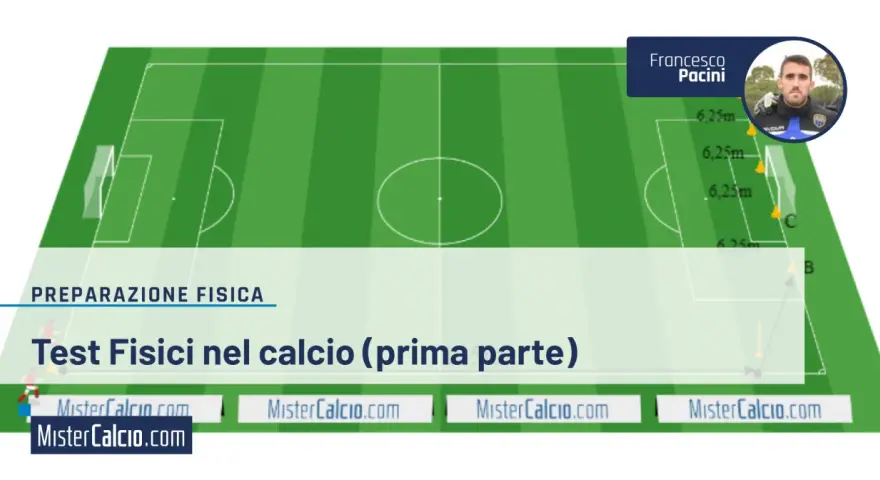 Schema di un campo da calcio con indicazioni per il test di gacon tabella. Francesco Pacini, MisterCalcio.com.