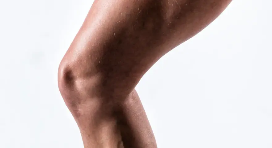 Gamba flessa, evidenziato il muscolo flessore della gamba e il ginocchio.