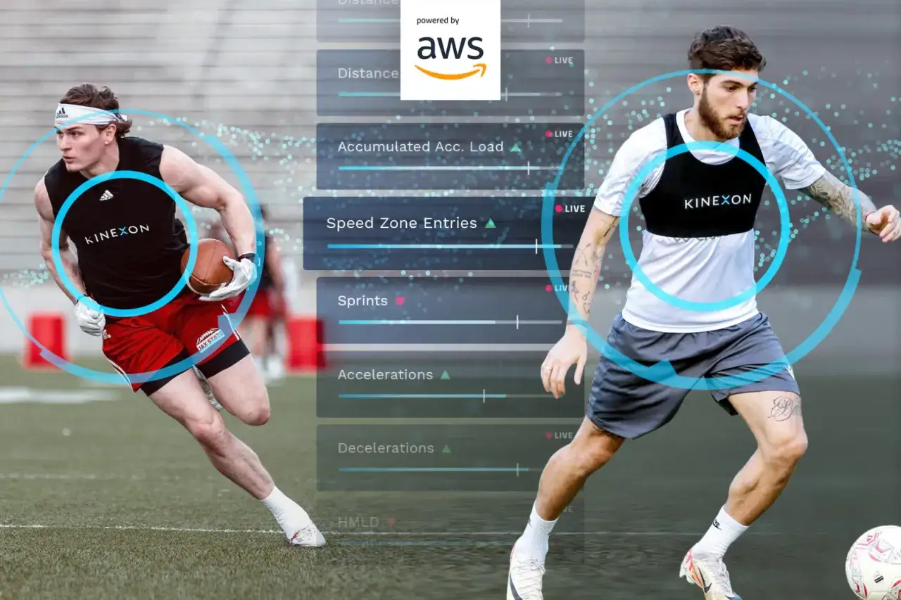 Atleti con indosso tecnologie indossabili per monitorare prestazioni e statistiche in tempo reale, come sprint e accelerazioni.