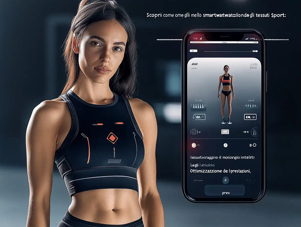 Donna in abbigliamento sportivo, con smartphone che mostra un'app per il monitoraggio delle prestazioni. La tecnologia supporta la training readiness.